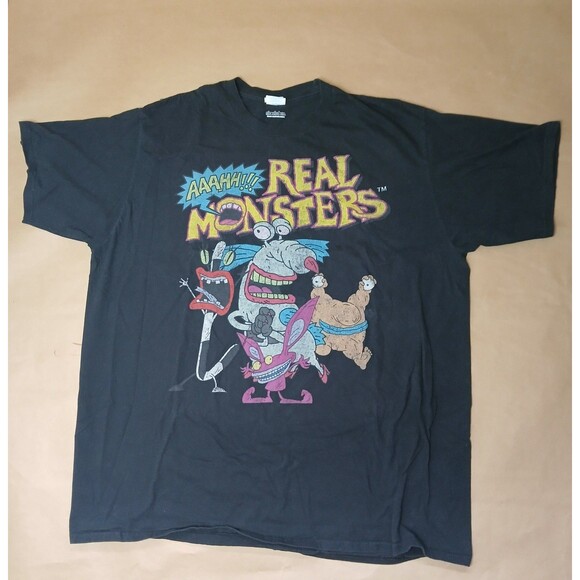 Vintage 90s Aaahh Real Monsters T Shirt Viacom Nickelodeon Graphic Tee 2XL Black - Picture 1 of 8